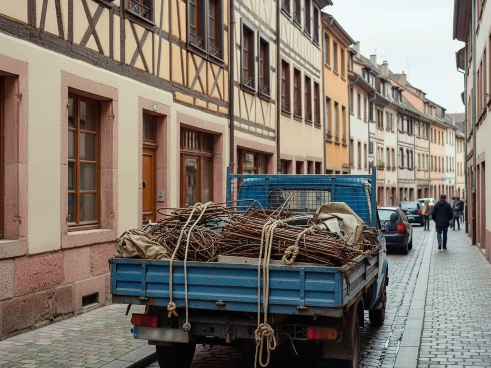 Camion de ramassage de ferraille dans une rue, illustration pour un enlèvement à Schiltigheim